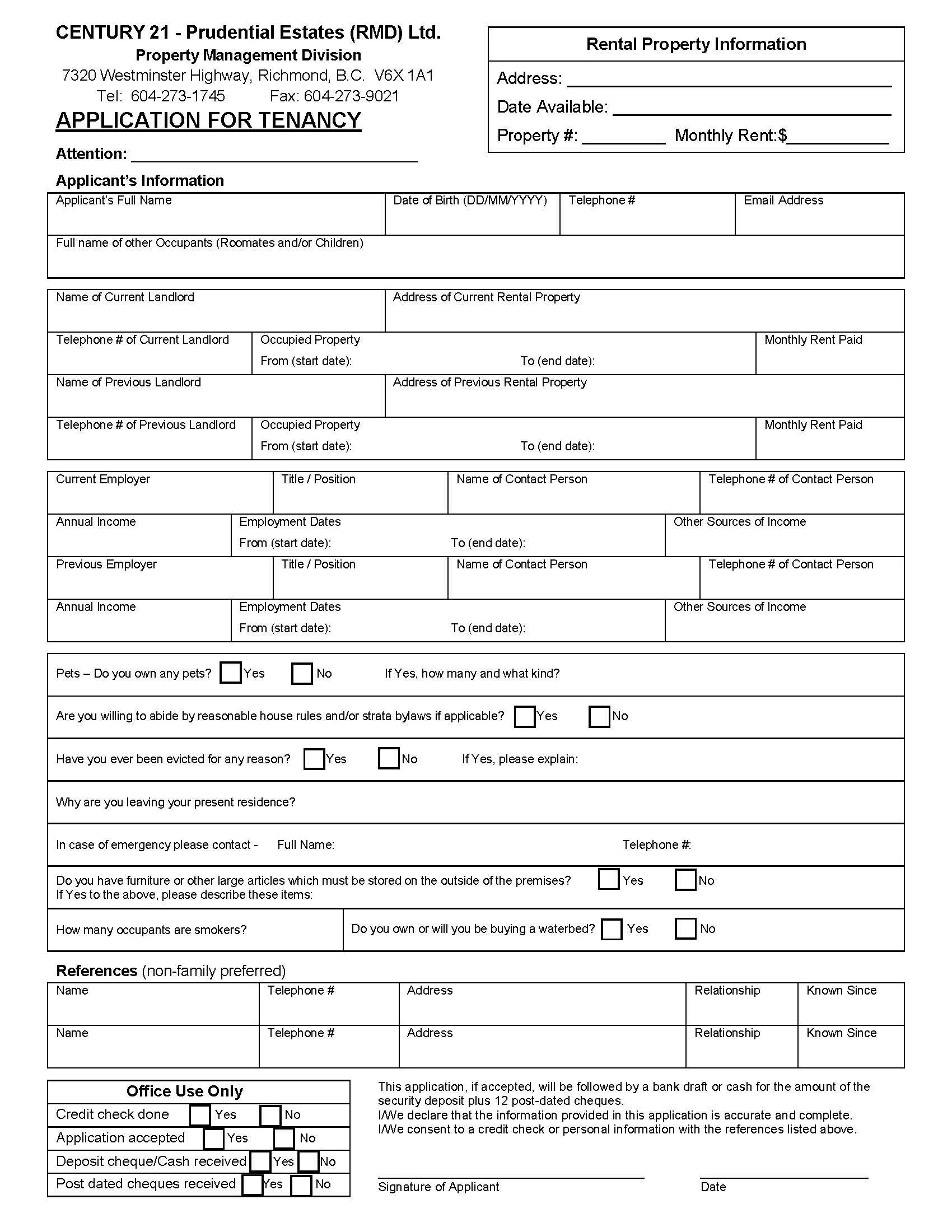 Rental Application Form