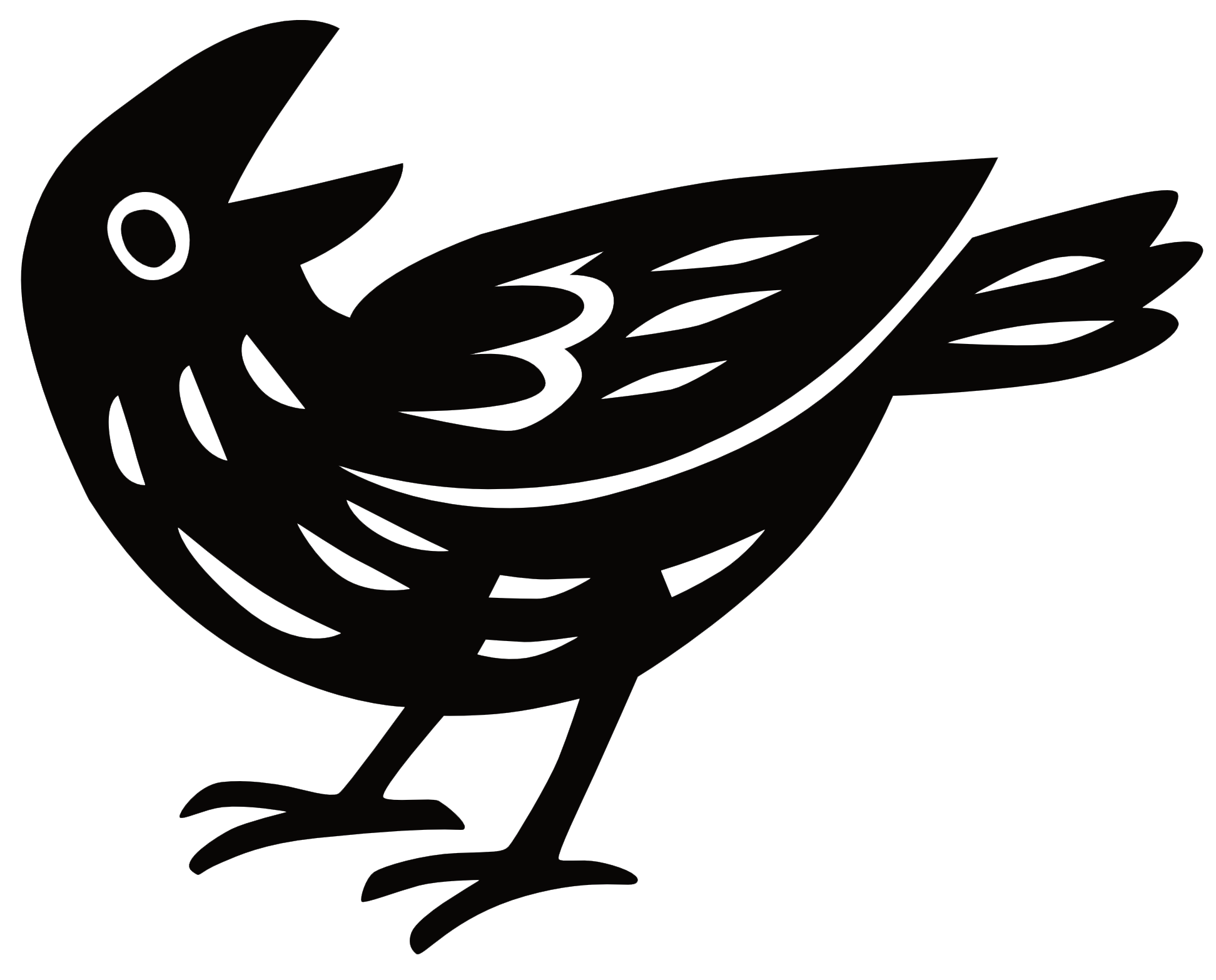 Schwarze Outline-Zeichnung eines Vogels.