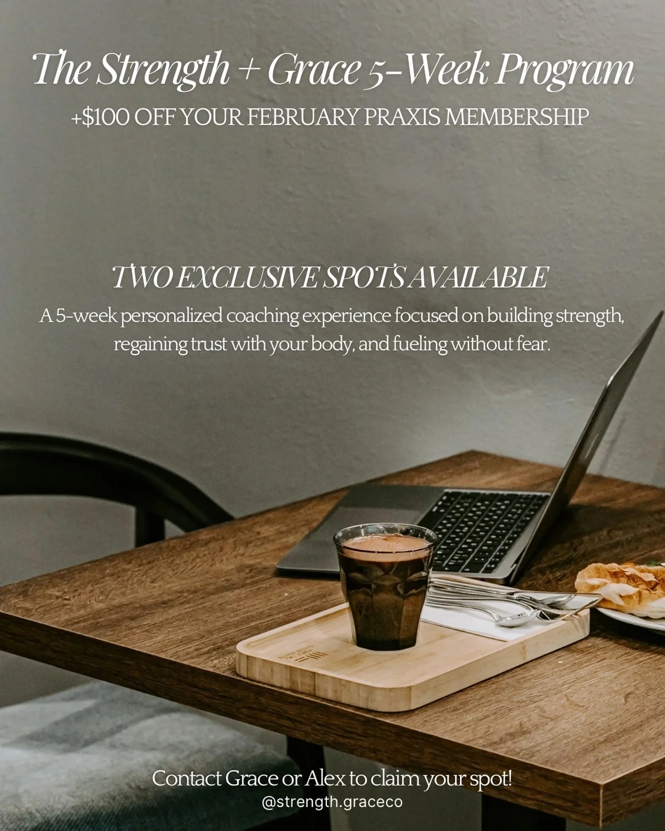 Have you been feeling that pull to finally heal your relationship with food, gain more energy, and true strength in the studio? 

Praxis is offering 2 exclusive spots in Grace&rsquo;s Strength + Grace 5-week program this February&mdash;just for Praxi
