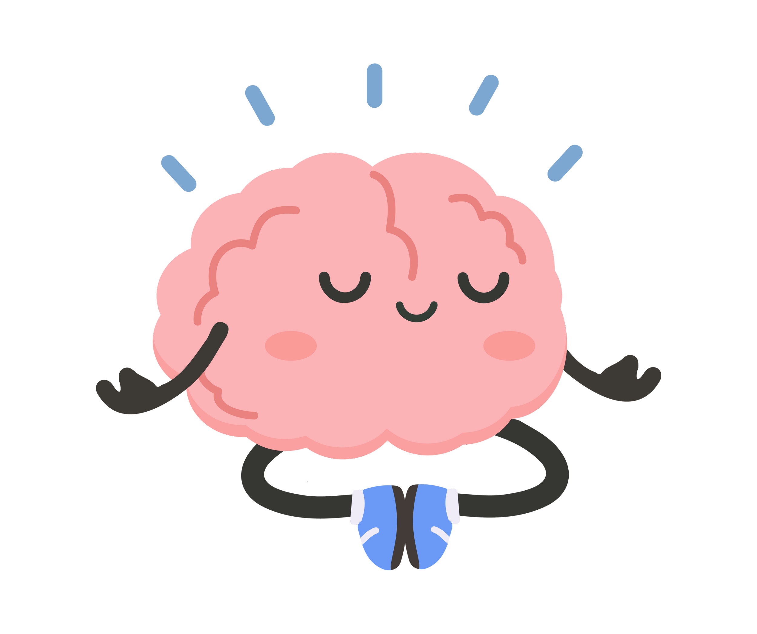 Pink cartoon brain wearing blue sneakers and ecstatic expression is seated with eyes closed, basking in joy and satisfaction at being a part of the Recapty beta