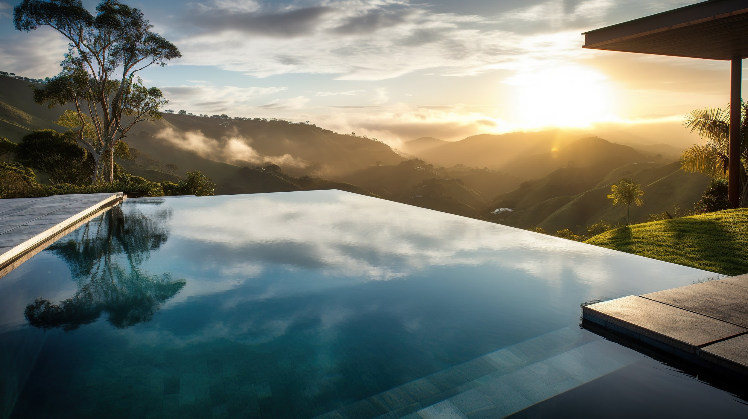 Luxury infinity-edge pool overlooking scenic landscape, designed by Cascades Dallas with seamless water flow and architectural precision.