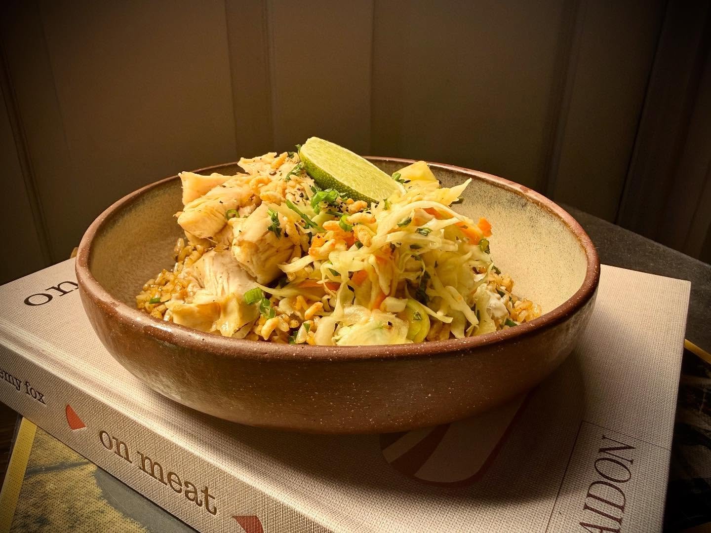 Our rice bowl has been on the menu since we opened and really speaks to our goals of offering a delicious, healthful and fast meal. We use Mississippi brown rice that is cooked in our chicken stock as the base. It&rsquo;s all topped with rotisserie c