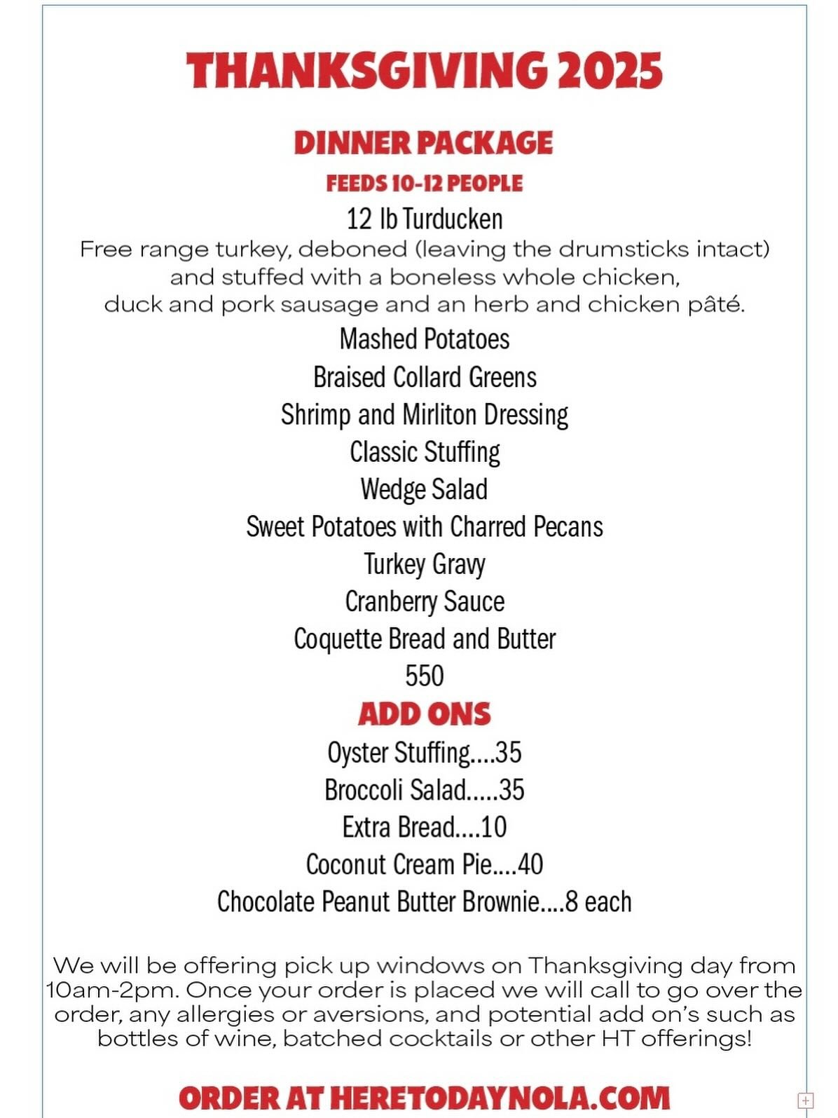 Thanksgiving Dinner Packages are live! We are excited to offer our first Thanksgiving feast for your family and friends at Here Today. We are offering a complete dinner package for 8-10 people (with leftovers, of course) that focuses on classic Thank