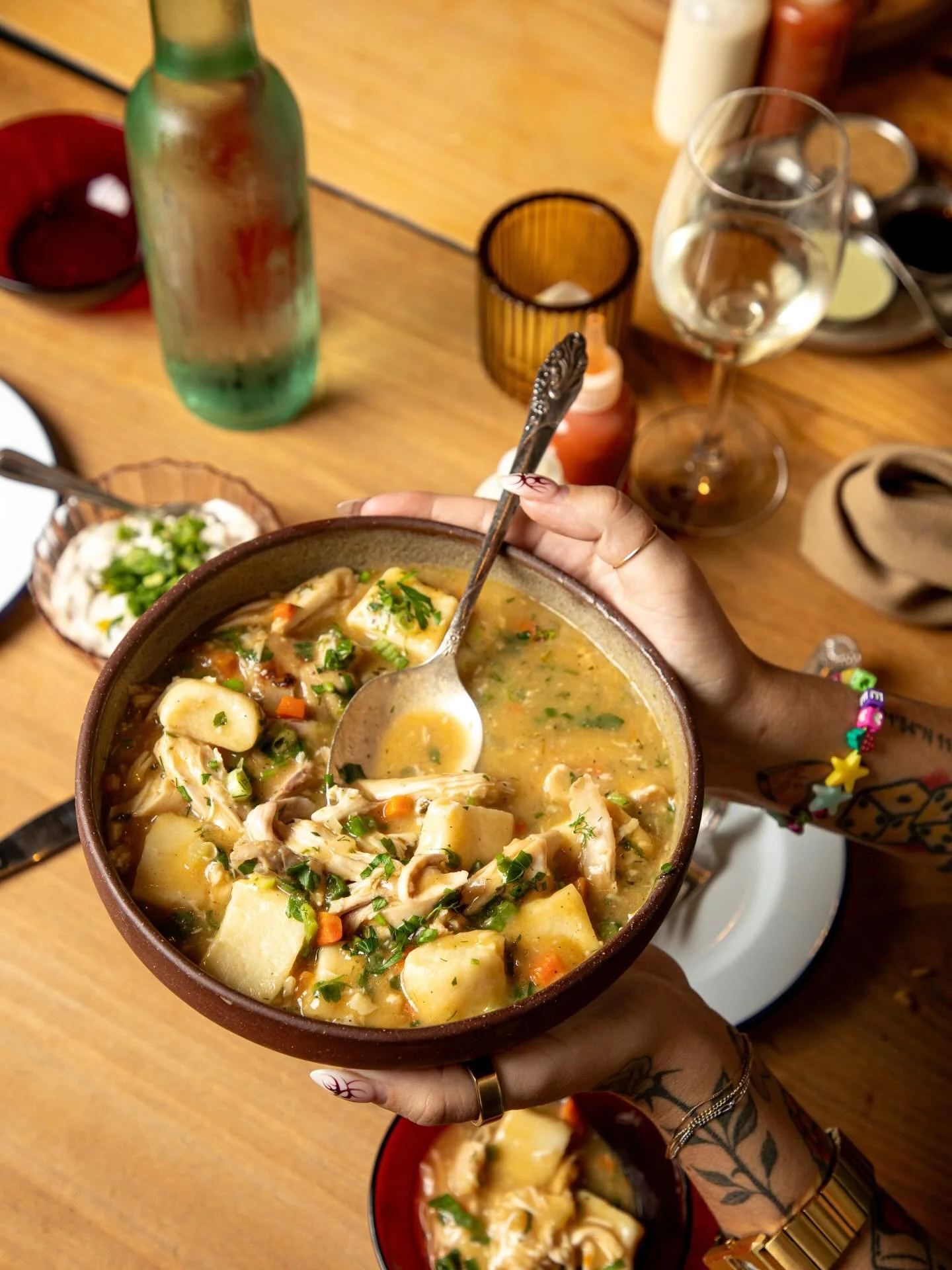 It&rsquo;s a perfect day for our Chicken and Dumplings. Rotisserie chicken, ricotta dumplings, and a stew made from all of our roasted chicken bones. It&rsquo;s a little elevated but still homey and comforting. Dine in, take out or delivery!