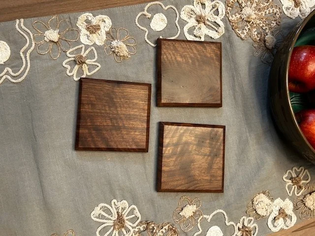 Black Walnut Coasters, Gloss Finish, 4 1/4" x 4 1/4", cork bottom
