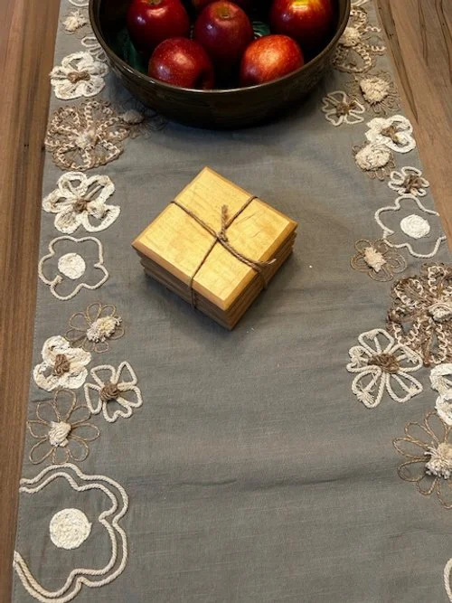 Curly Maple Coasters, 4 Pack, 4 1/4" x 4 1/4", cork bottom, Satin Finish