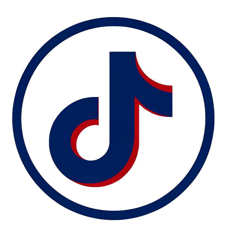 TikTok logo with a stylized music note inside a circle, colored in black, red, and white.