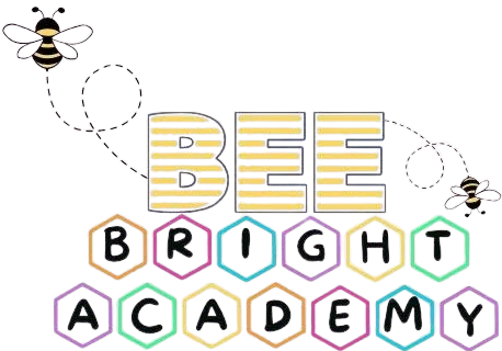 Colorful illuminated bee and letter signs spelling 'BEE' and a grid of alphabet blocks from A to Y.