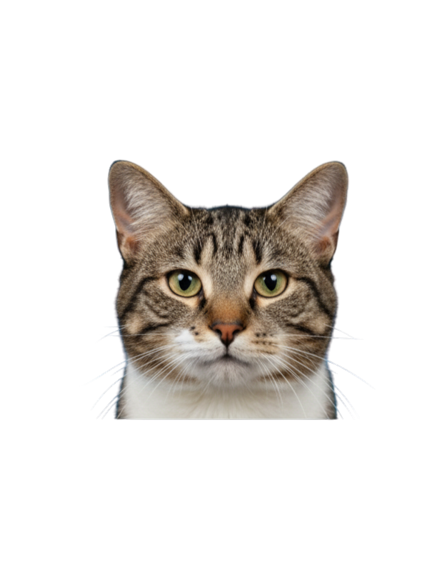 Close-up of a tabby cat's face against a black background.