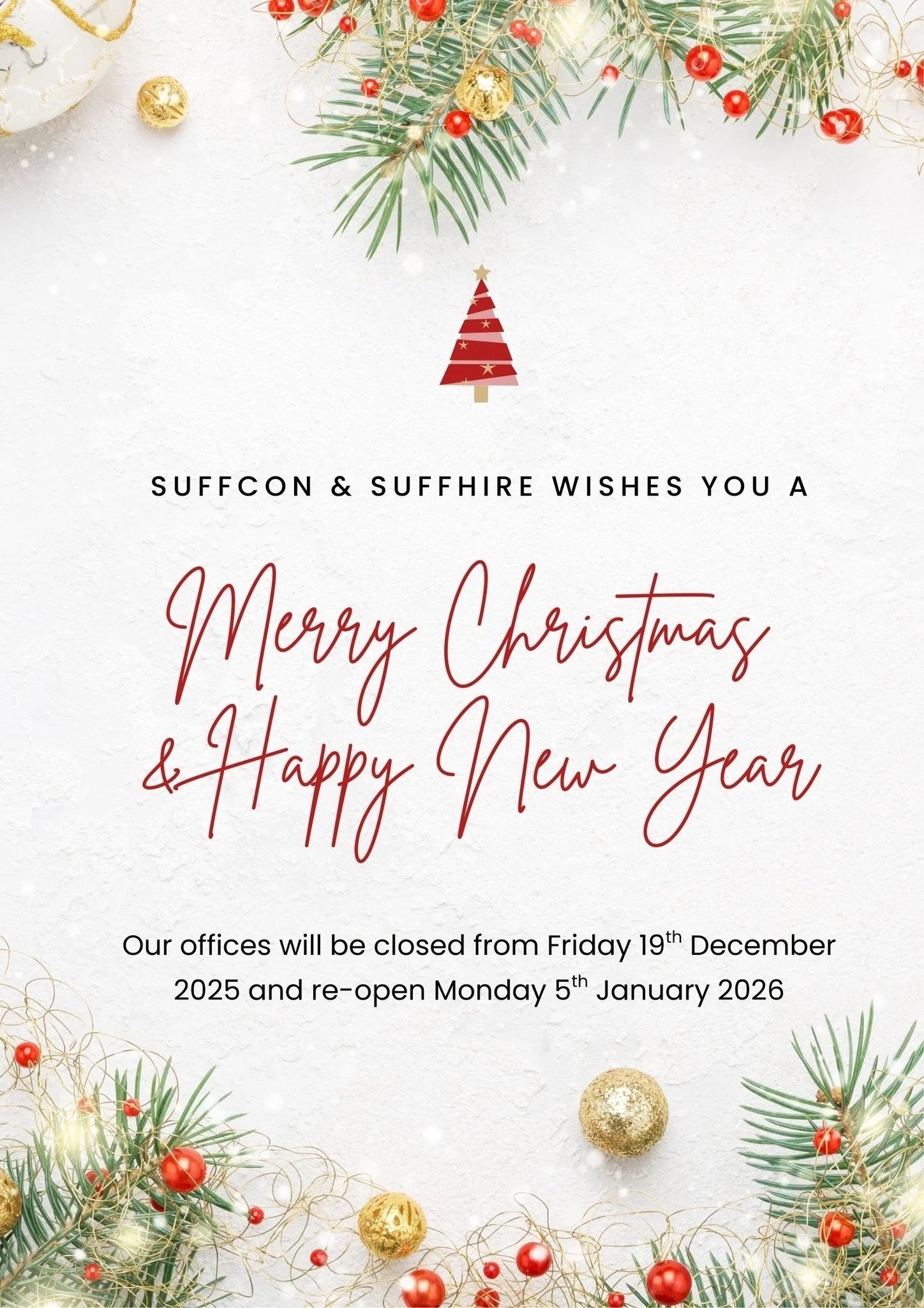 As we wrap up the year, we&rsquo;d like to let everyone know we&rsquo;ll be closed for the Christmas break from Friday 19th December 2025, reopening on Monday 5th January 2026.

A huge thank you to our employees, subcontractors and suppliers for your