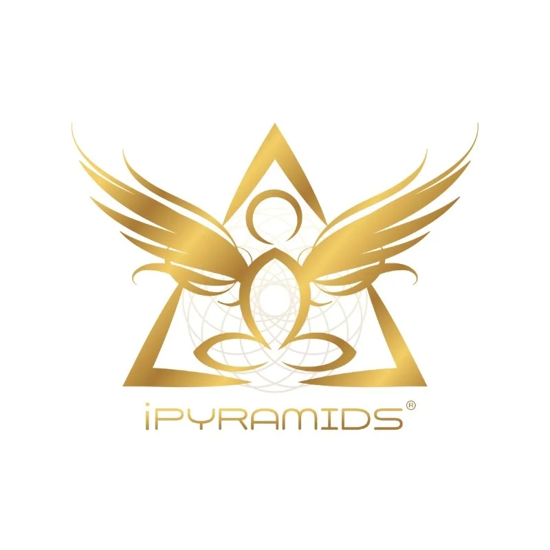 A gold logo featuring a stylized pyramid with wings and geometric patterns, with the word 'IPYRAMIDS' written underneath.