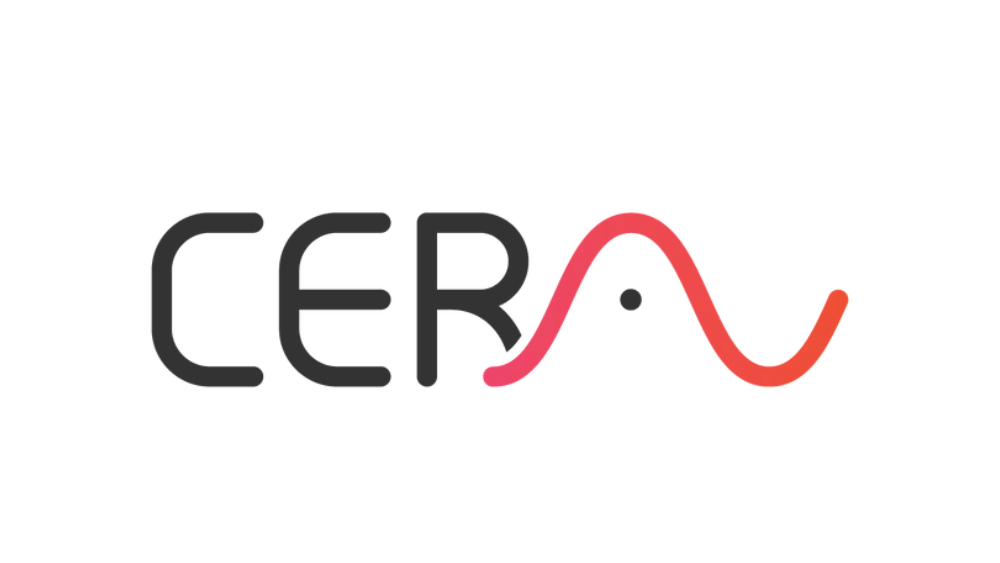 CERA thrive logo with a stylized red wave or signal line.
