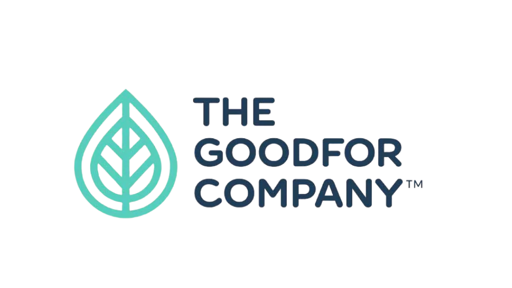The Good For Company logo featuring a teal leaf design and purple text.