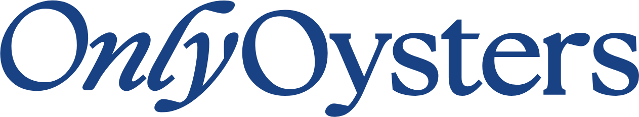 Only Oysters logo in navy blue text on a white background.