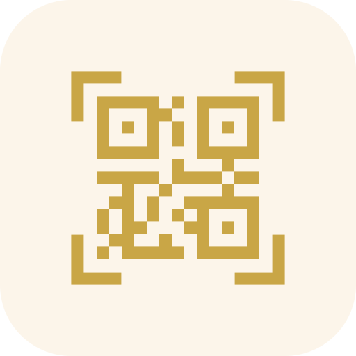 A gold QR code on a light background.