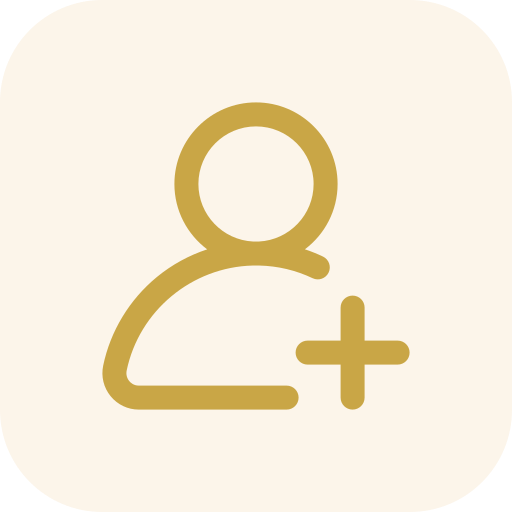 Outline of a person with a plus sign, representing adding or creating a new user.