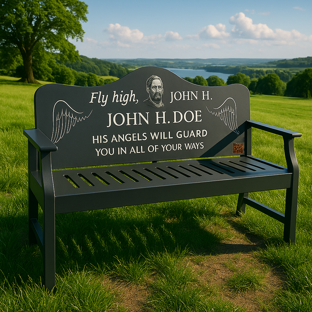 bronze QR memorial plate memorial bench