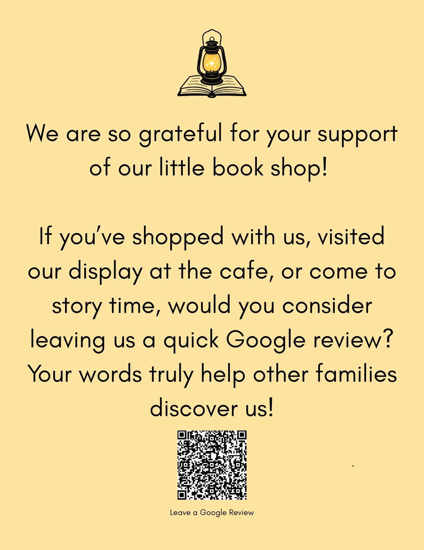 Help support our small local bookshop by leaving a Google Review! 

https://g.page/r/CfU7xwTXriEgEAI/review