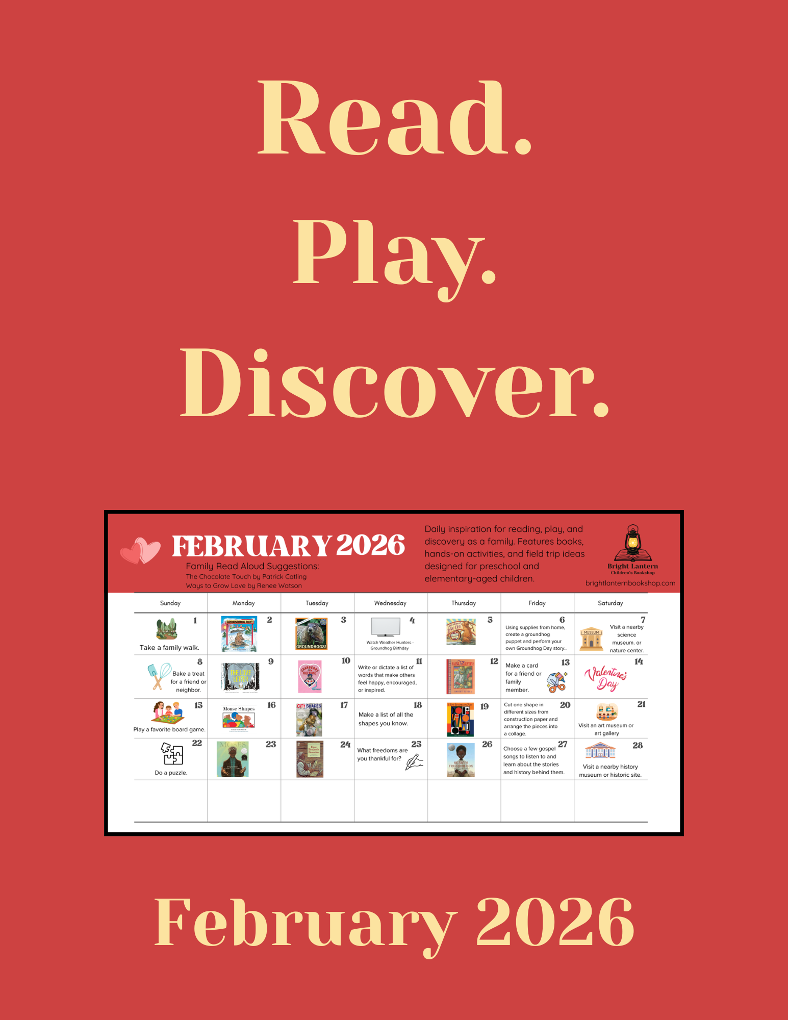 February 2026 Read, Play, and Discover Calendar