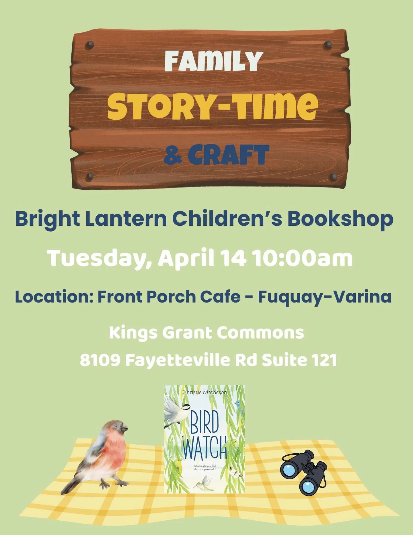 Storytime + Craft next week! 📚🎨
Tuesday, April 14 | 10:00am
@frontporch_fuquay 
8109 Fayetteville Rd. - Suite 121

Come sip, read, and create with us 💛

#storytime #familytime #coffeeandbooks #childrensbooks #triangleareanc