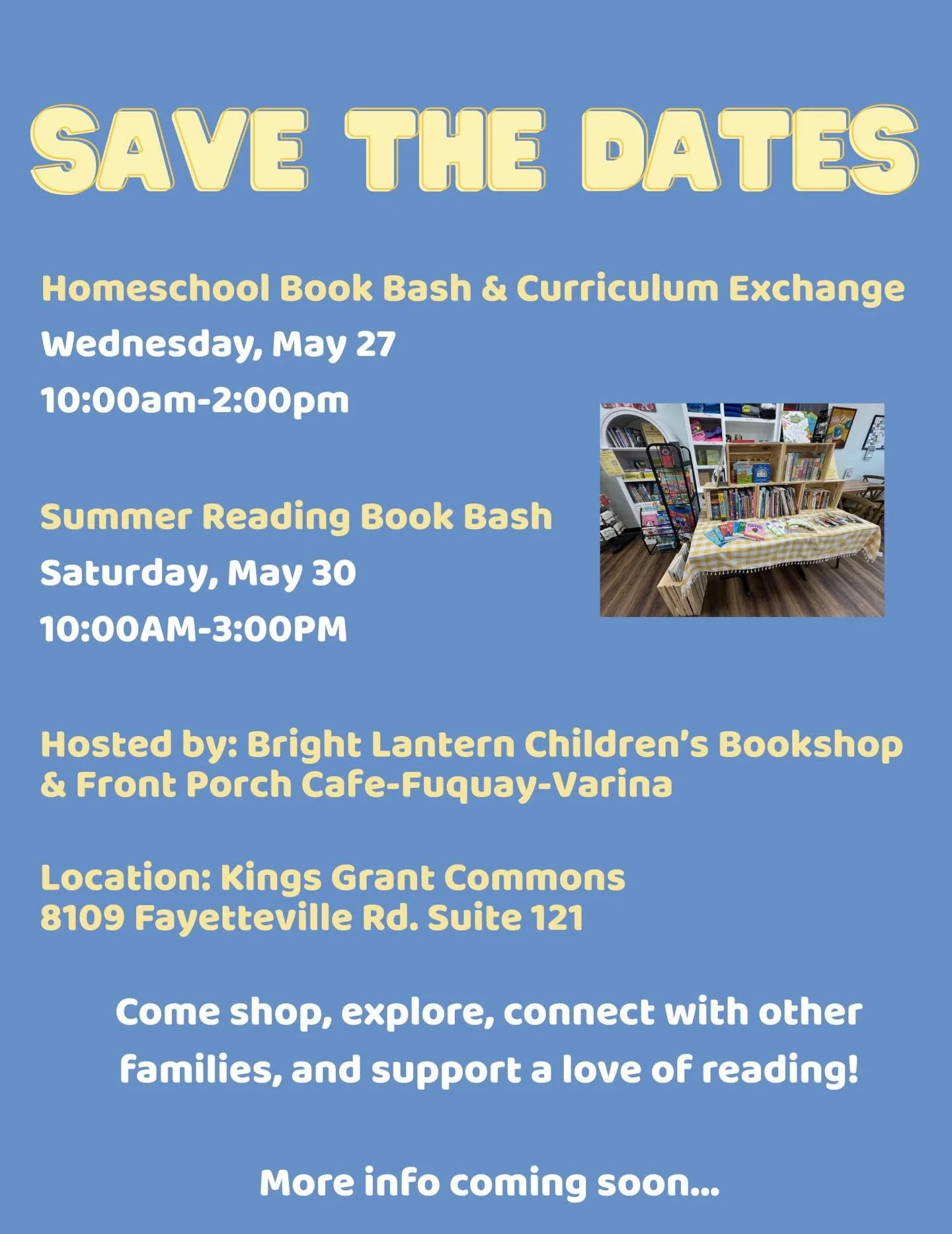 📚✨ Summer adventures start here! ✨📚

We&rsquo;ve got TWO exciting events coming up at Bright Lantern Children&rsquo;s Bookshop at the @frontporch_fuquay !

🗓️Make sure to save the dates!

☀️Wednesday, May 27&ndash; Homeschool Book Bash &amp; Curri