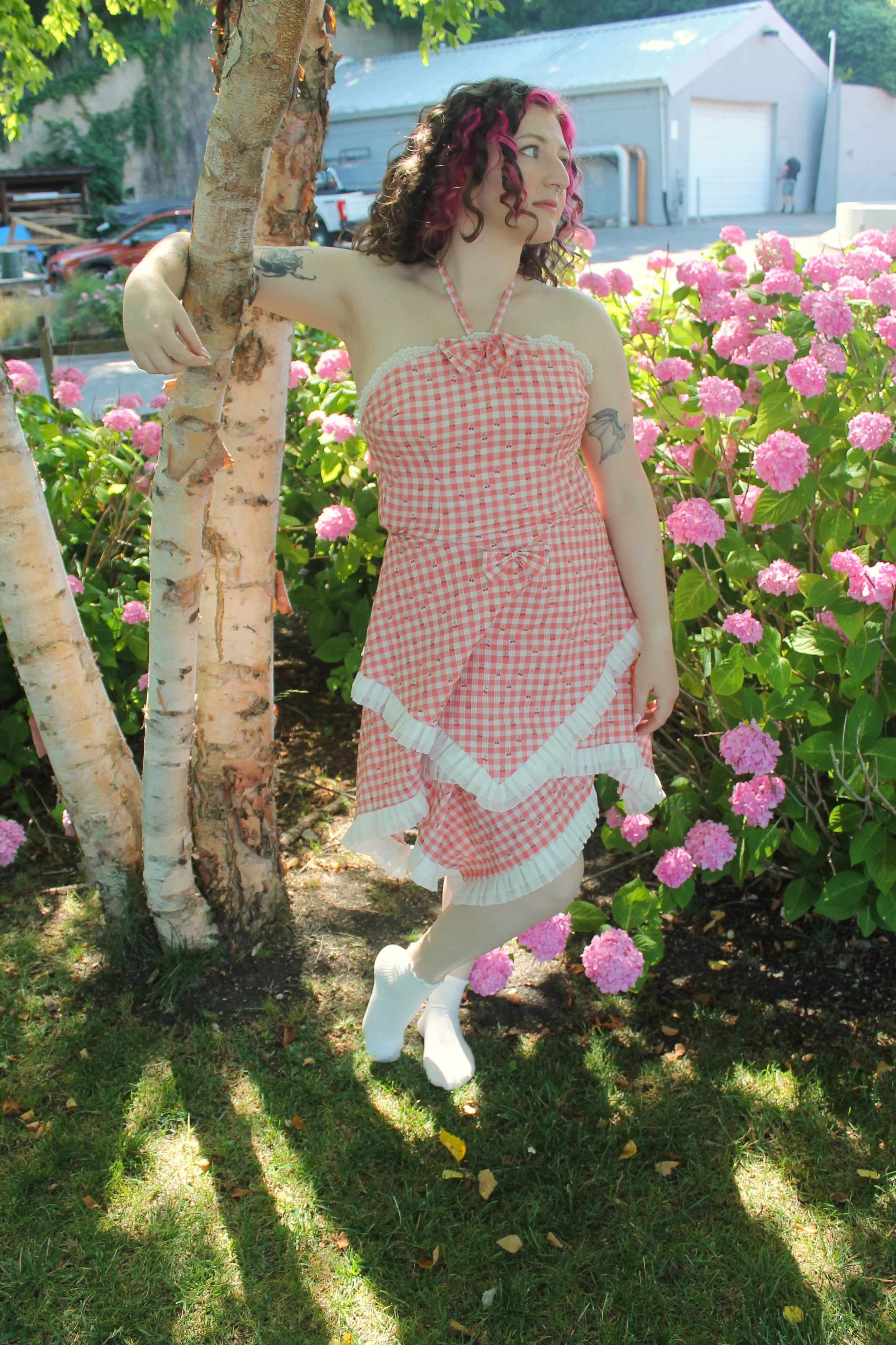 Mel's Gingham & Cherry Seersucker Sundress