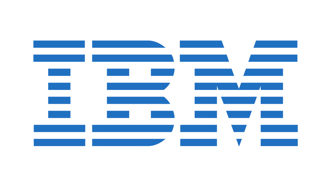The IBM logo with blue horizontal stripes forming the letters IBM on a black background.