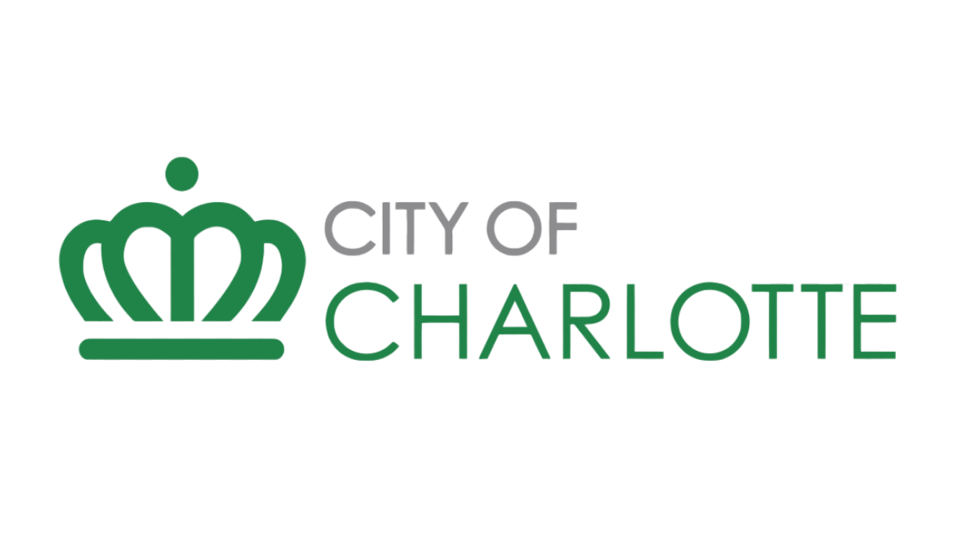 Logo for the City of Charlotte featuring a green crown graphic and text in gray and green reading 'City of Charlotte'.