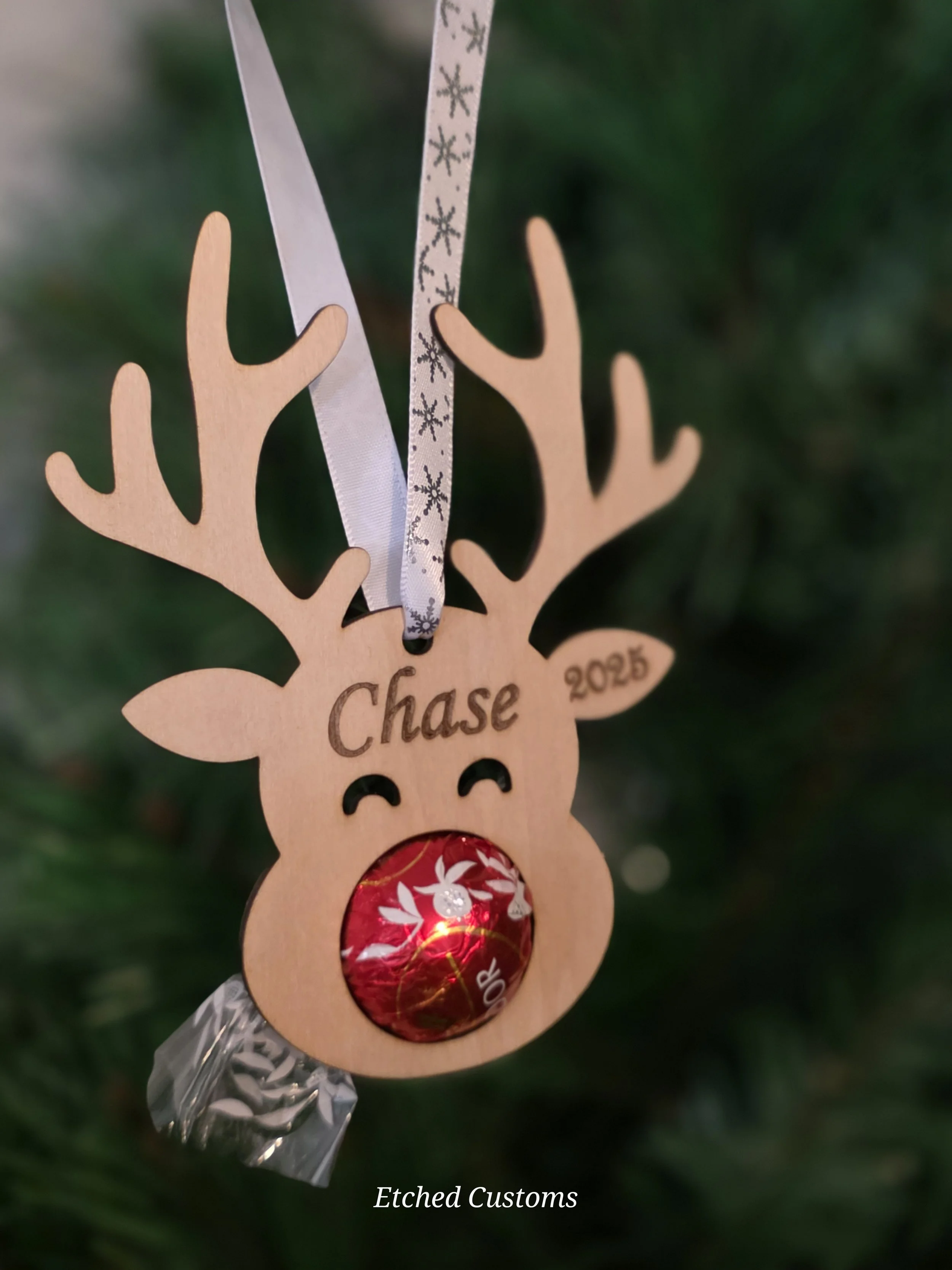 Personalized Reindeer Lindor Chocolate Ornament