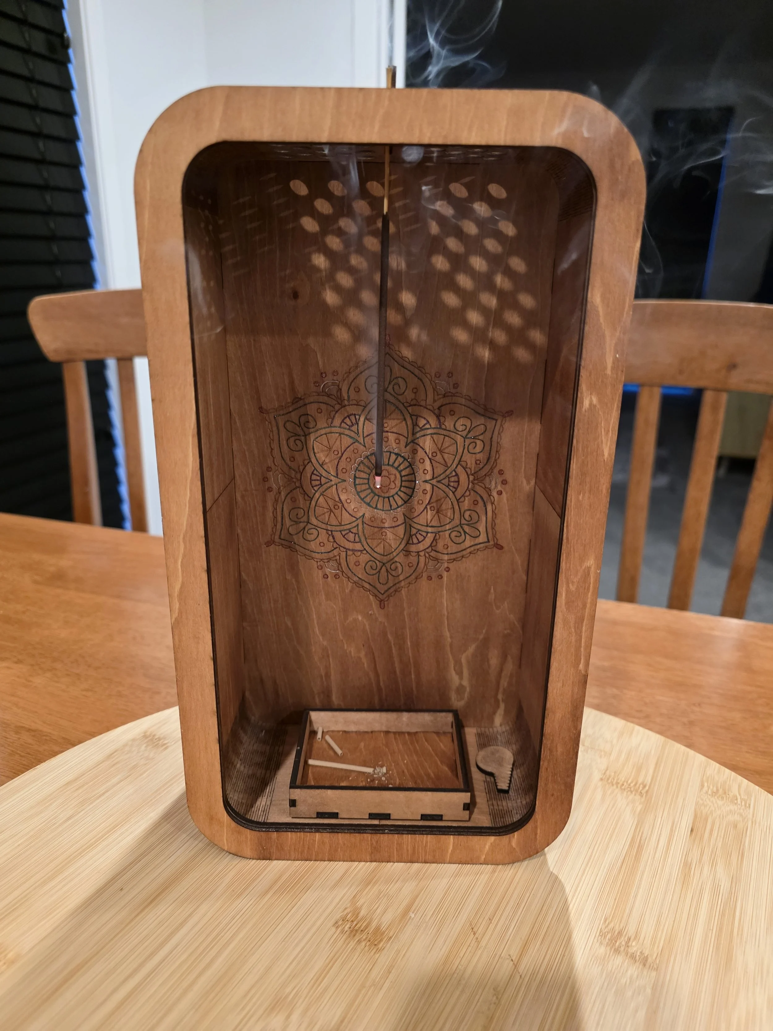 Artisan Wooden Incense and Tealight Holder