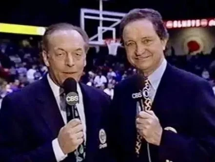 Photo of CBS broadcasters Dick Stockton and Al McGuire