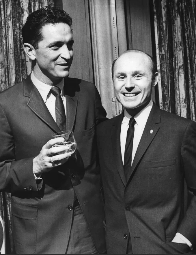 Photo fo Wisconsin Senator and Milwaukee Bucks owner, Herb Kohl with Marquette coach Al McGuire