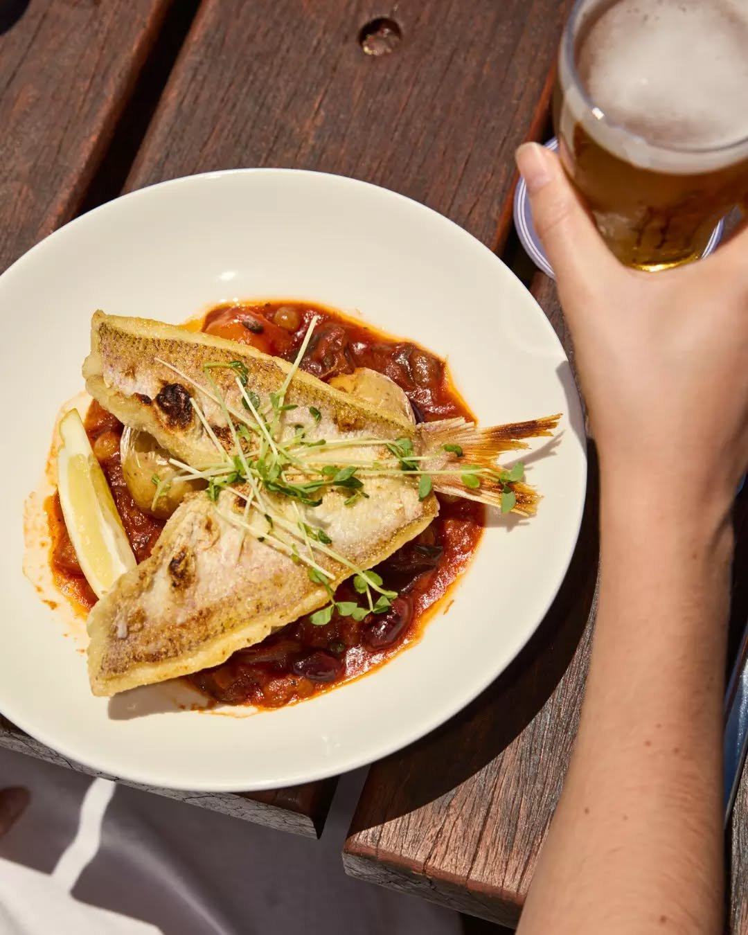 Kick off the week the right way. Our Butterflied Snapper Fillet is the perfect light lunch - served with eggplant caponata, rosemary chat potatoes, and a fresh hit of lemon.

Whether you're dodging the office or just soaking up the sun, grab a cold d