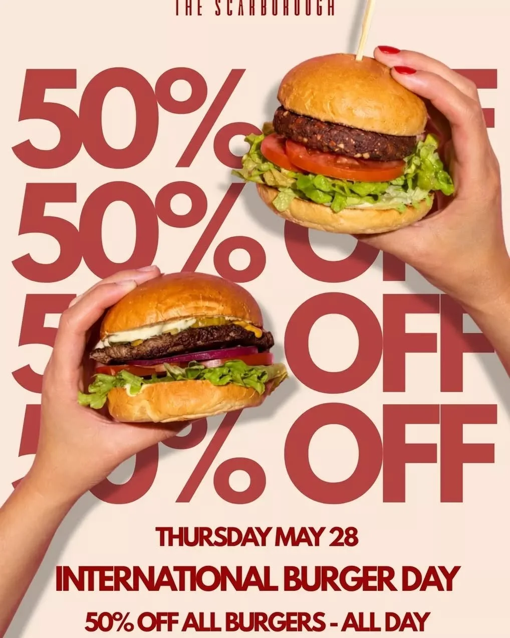 We&rsquo;re celebrating International Burger Day this Thursday the only way we know how&hellip; 50% off every burger on the menu!

Beef, chicken or veggie, the choice is yours. The hardest part will be deciding whether to stop at one 🍔