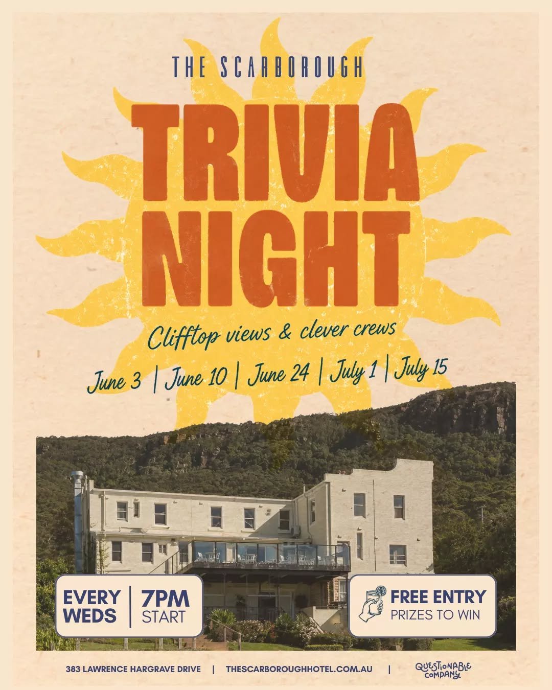 Lock in your next trivia nights 🧠✨

June 3 | June 10 | June 24 | July 1 | July 15

Book a spot now via the link in our bio!