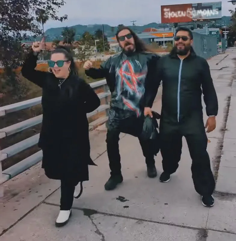 The Stolen Moans trio walking southbound on Vermont Blvd during the one-take filming of the Damned Sweet music video.