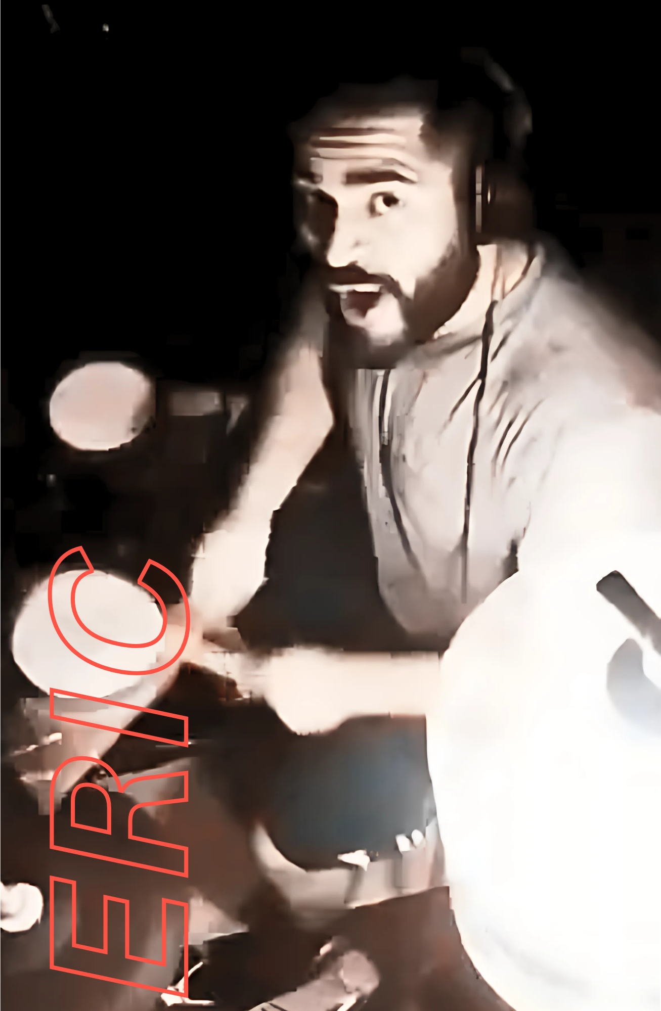 Eric of The Stolen Moans playing drums in the studio