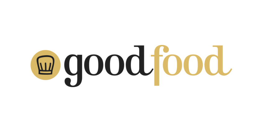 The Good Food Guide is black and gold with an icon of a chefs hat