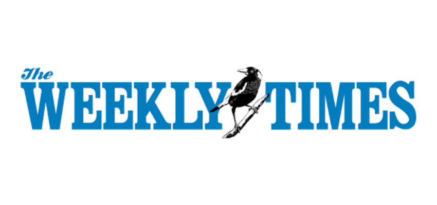 The iconic Weekly Times Masthead is blue with a black & white magpie