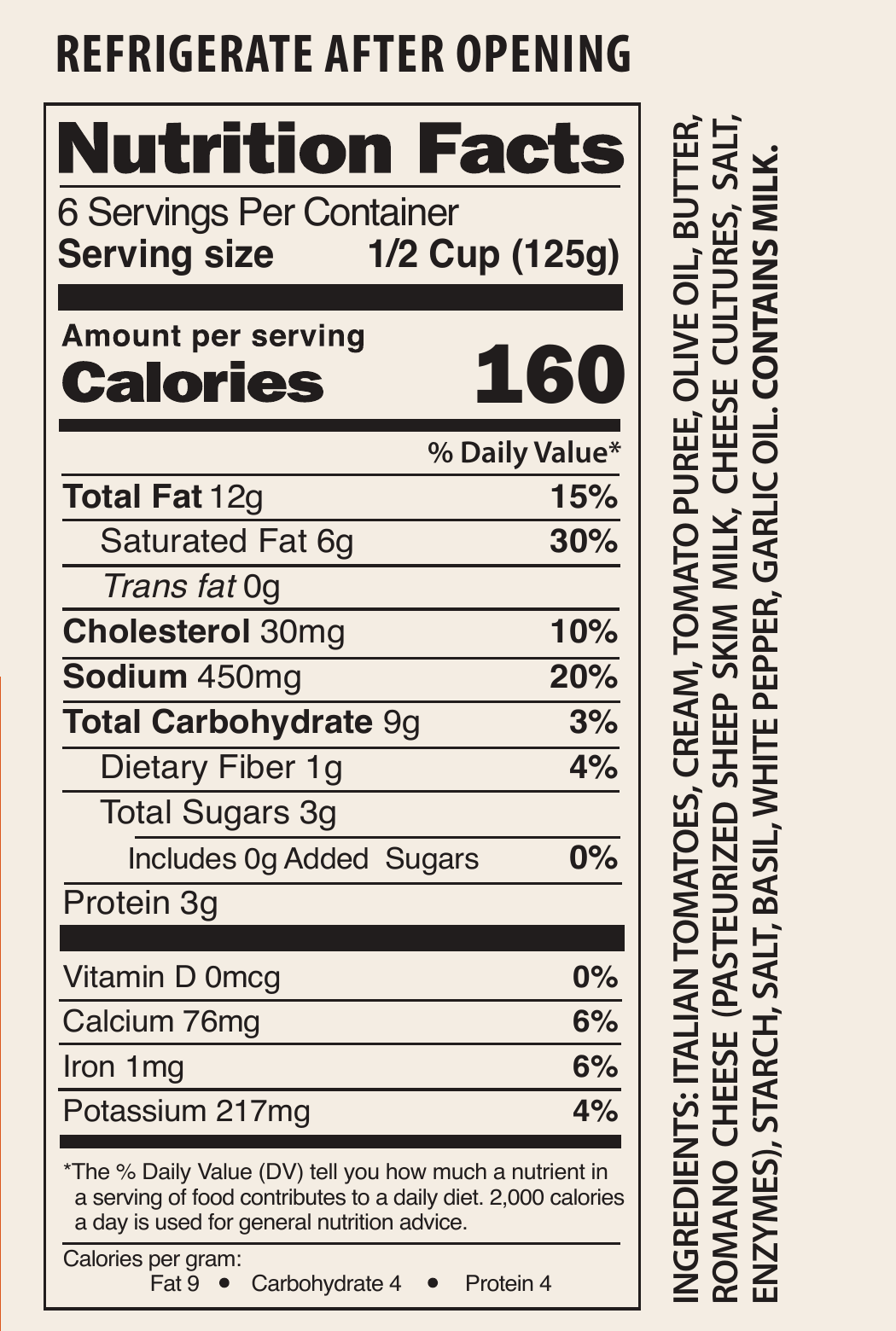Nutrition facts and ingredients for Giannotti’s Vodka Sauce, 26 oz jar