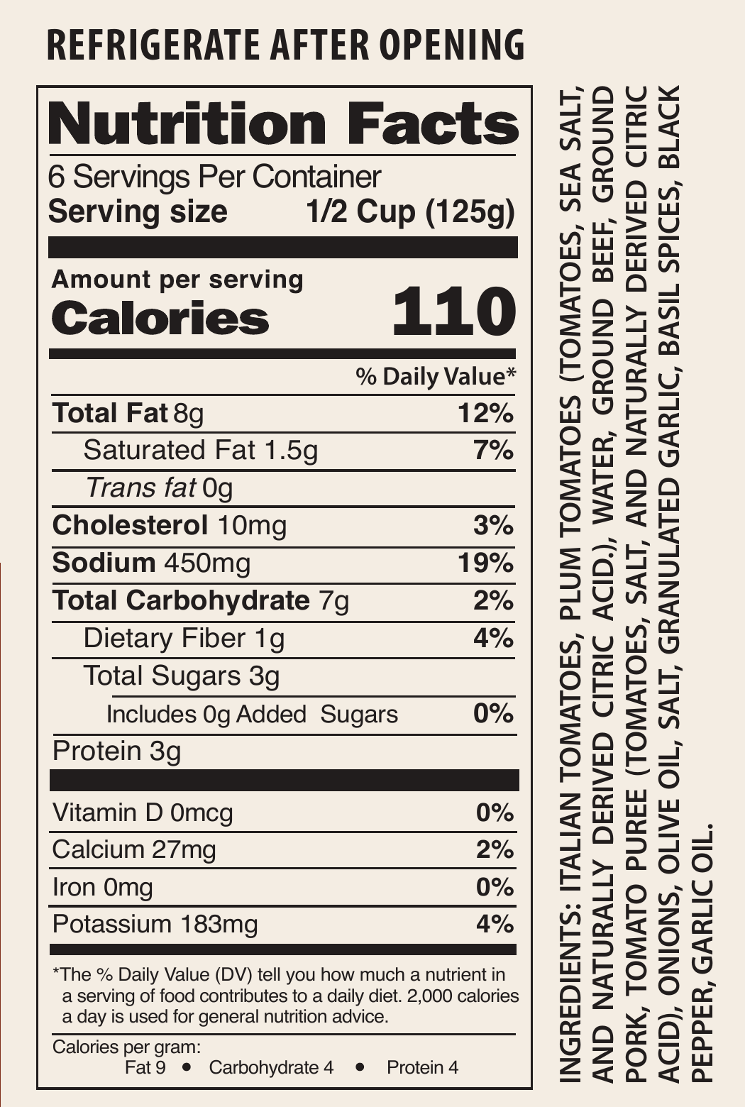 Nutrition facts and ingredients for Giannotti’s Bolognese Sauce, 26 oz jar