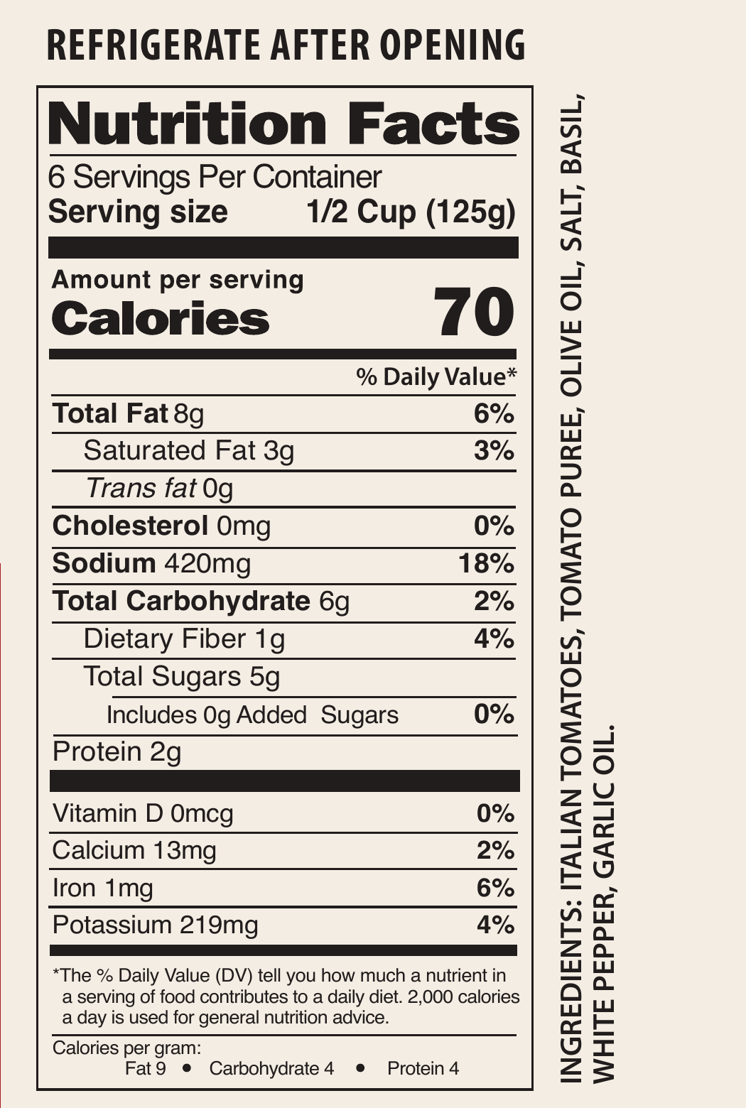 Nutrition facts and ingredients for Giannotti’s Marinara Originale, 26 oz jar
