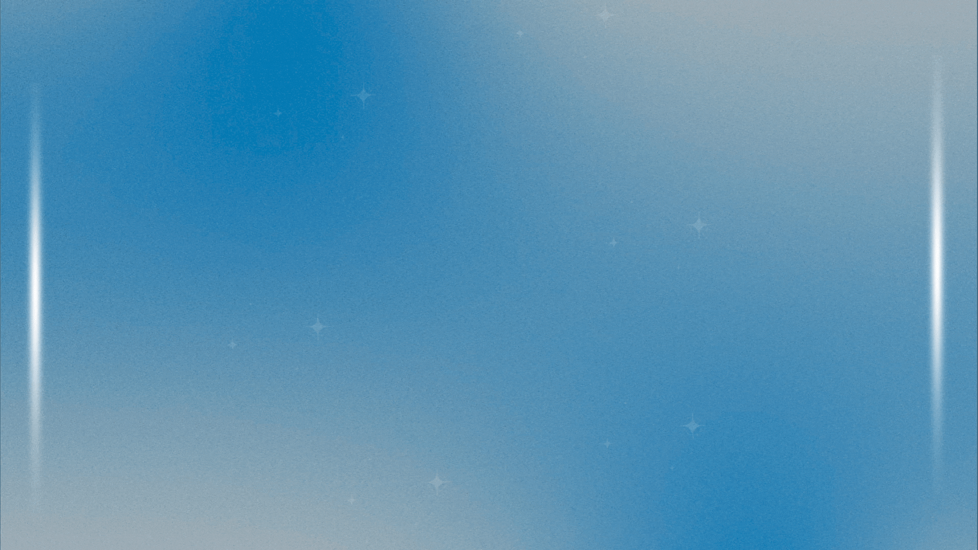 A gradient blue background with small star-like sparkles and vertical white light streaks on both sides.
