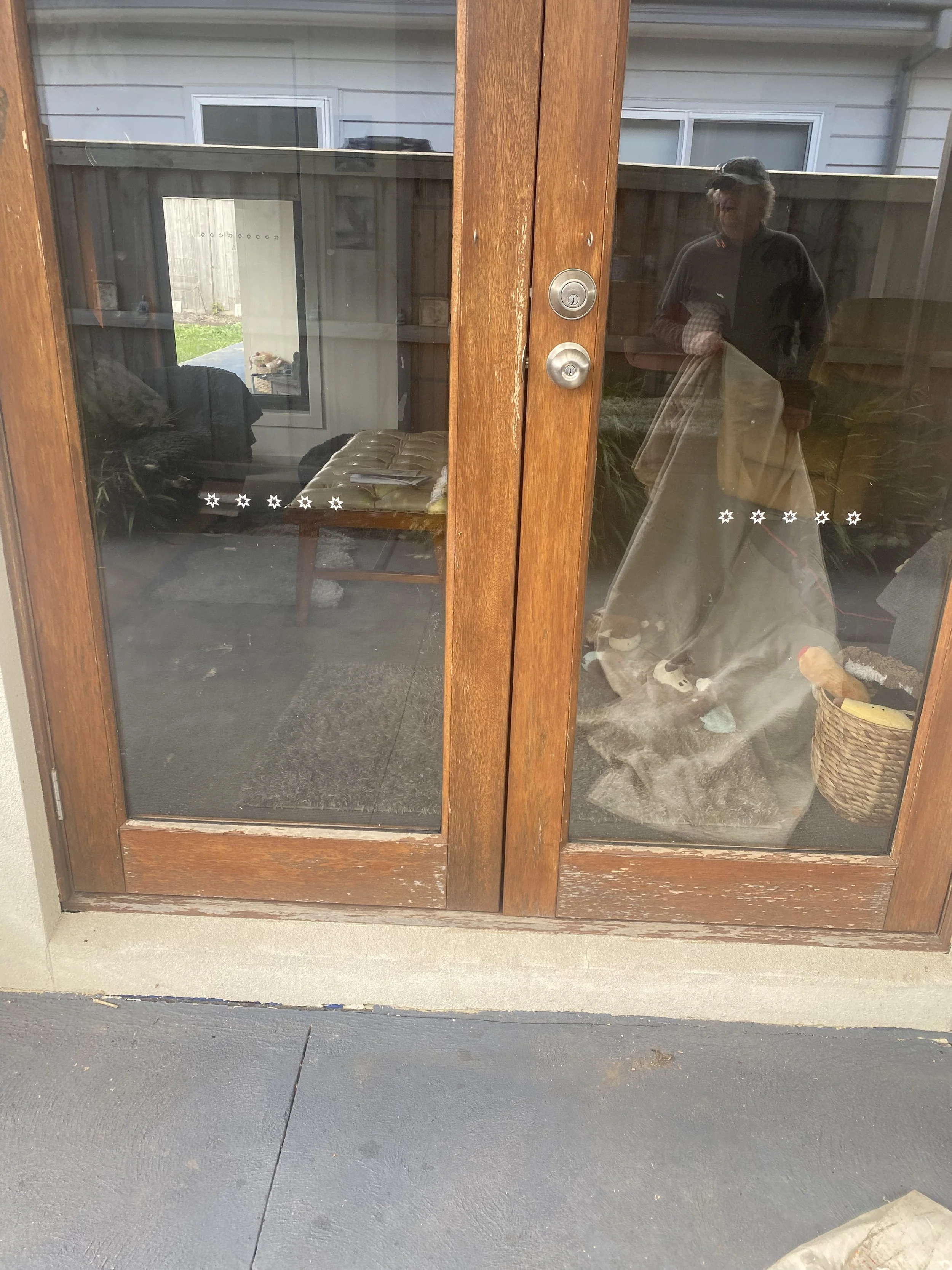Before French doors prepped and stained
