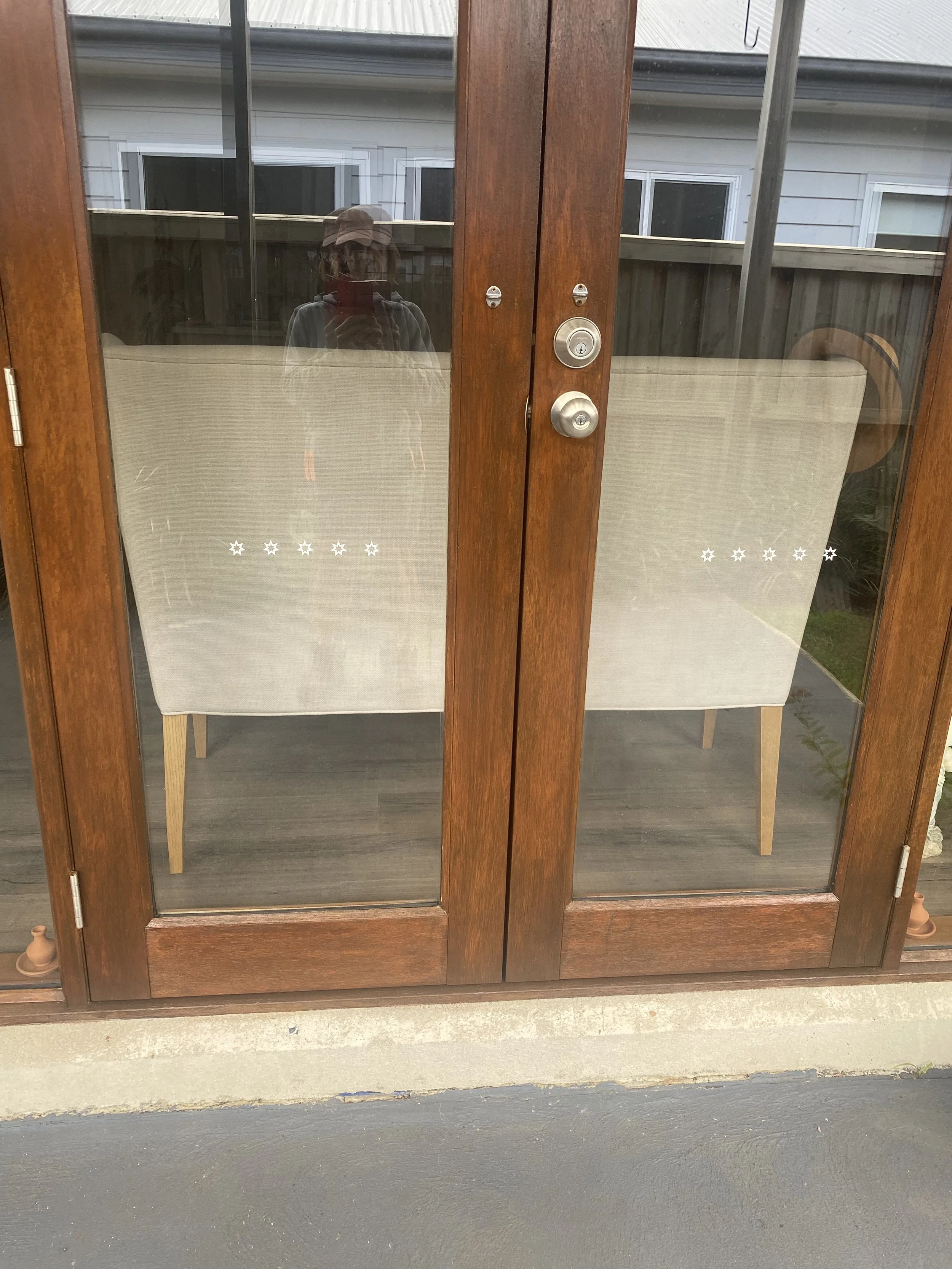 After French doors prepped and stained