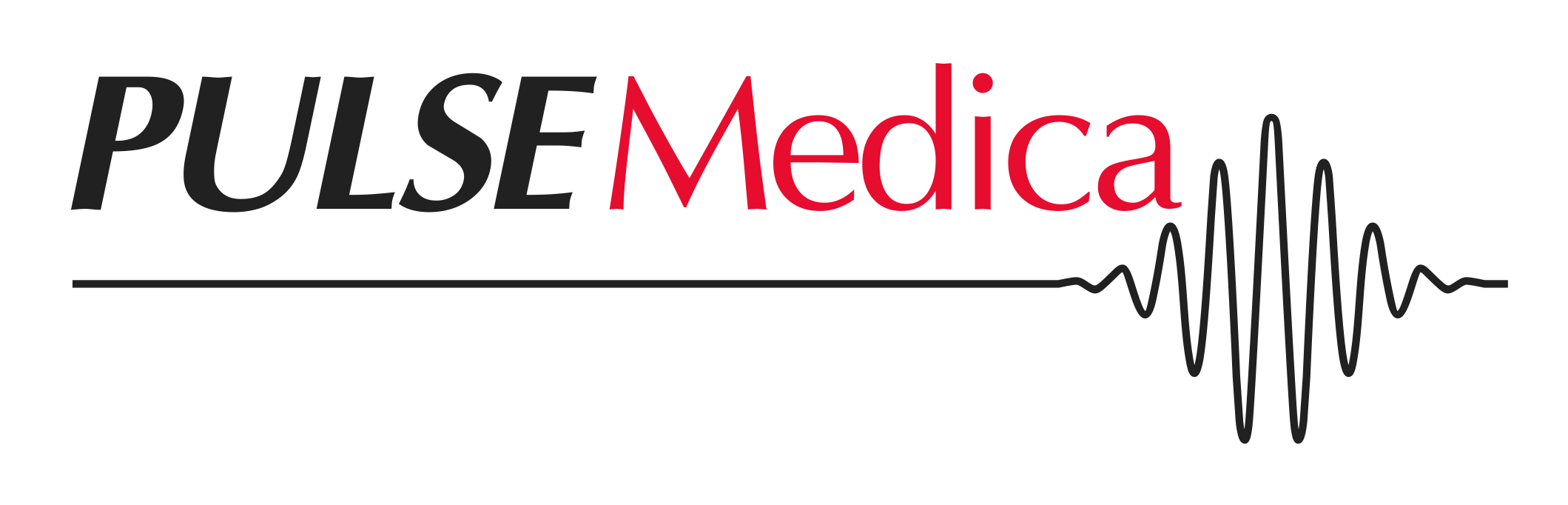Logo for PULSE Medical with stylized text in black and red, and a black heartbeat waveform.
