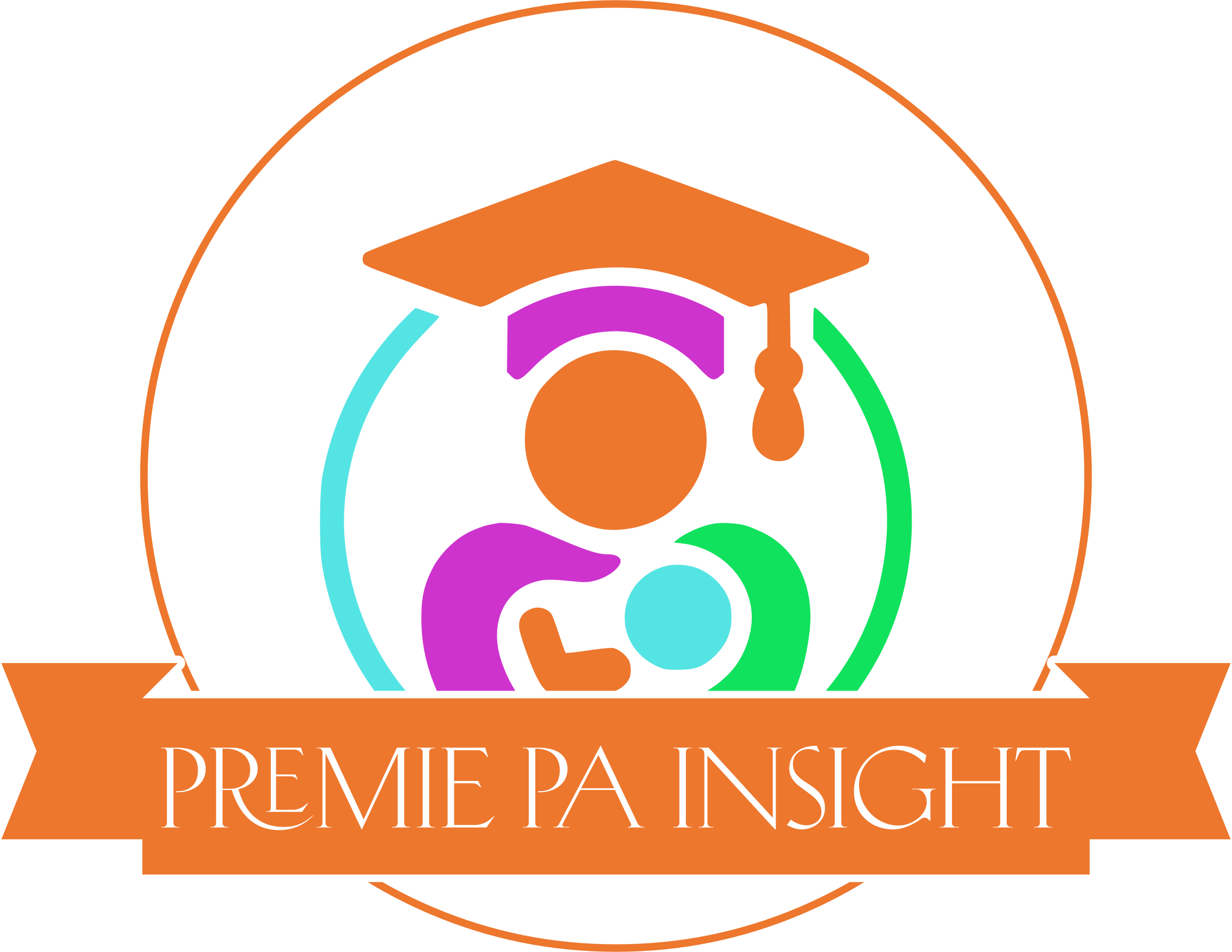 A colorful logo featuring a stylized image of a person with a graduate cap holding a baby, with the text 'PREMIE PA INSIGHT' on an orange banner.