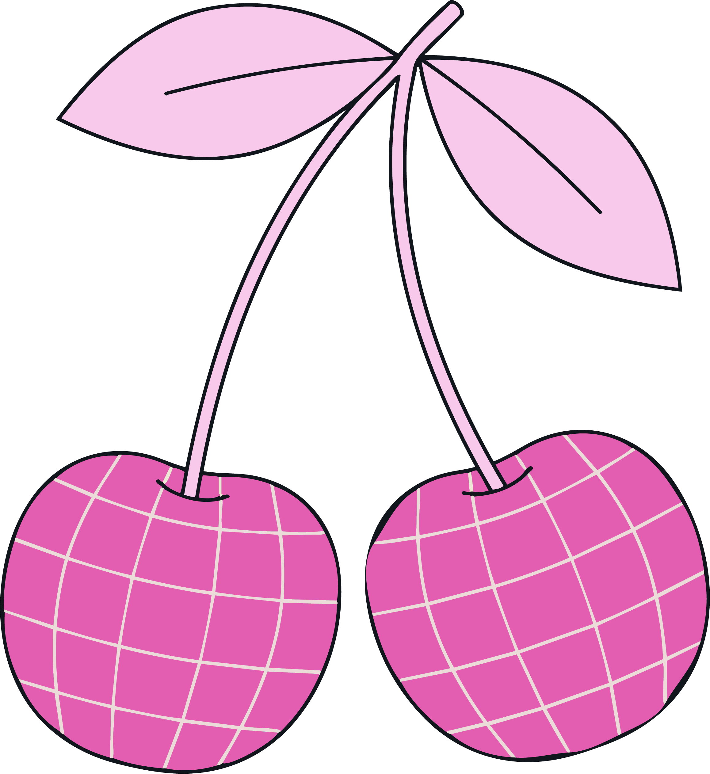 Digital illustration of a pink umbrella with a purple handle, featuring a grid pattern on the canopy, set against a black background.