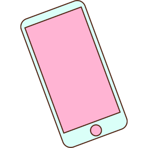 A cartoon illustration of a smartphone with a pink screen and a circular home button at the bottom.