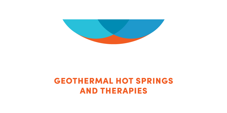 Logo for Polynesian Spa featuring a blue and orange semi-circular design above the text 'POLYNESIAN SPA' and 'GEOTHERMAL HOT SPRINGS AND THERAPIES' in orange.